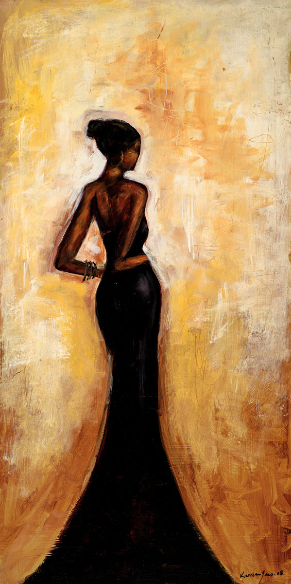 Black Elegance – Woman in Black Dress Painting | Black Woman Art