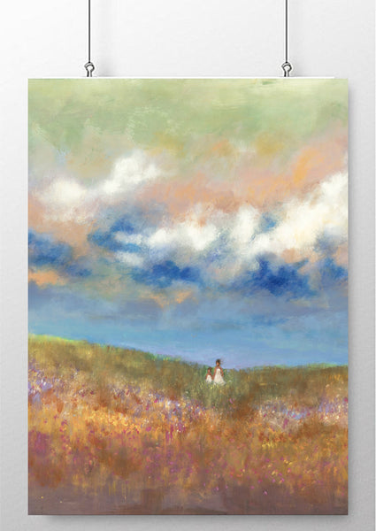 mother and child blue small landscape print