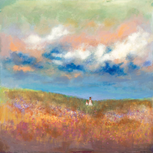 mother and child  blue  24" x 24" landscape print