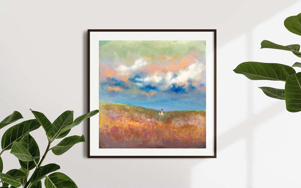 mother and child blue landscape print