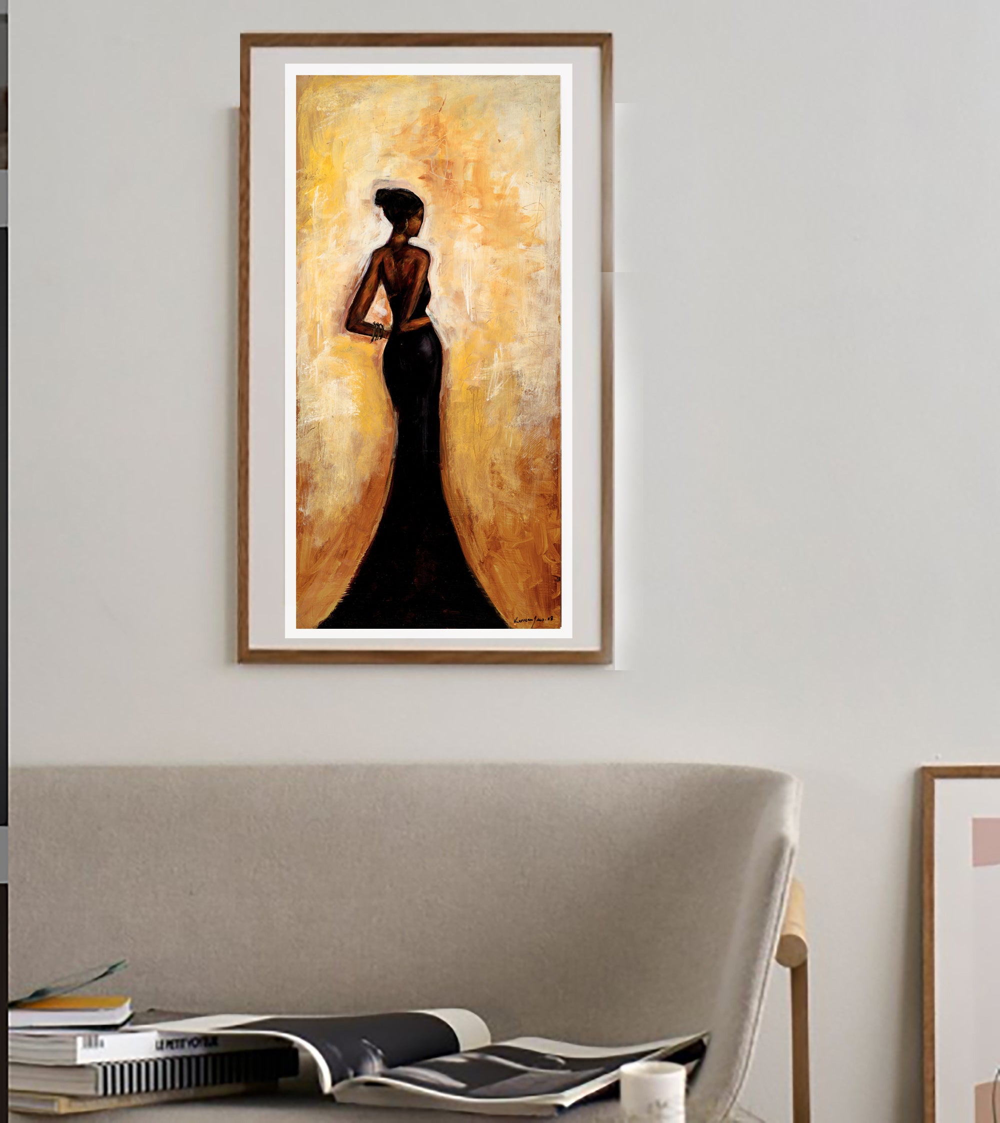 Black Elegance – Woman in Black Dress Painting | Black Woman Art